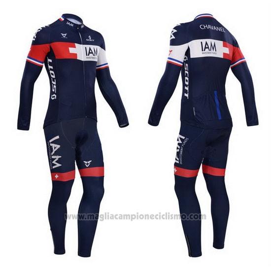 2015 Abbigliamento Ciclismo IAM Blu e Rosso Manica Lunga e Salopette